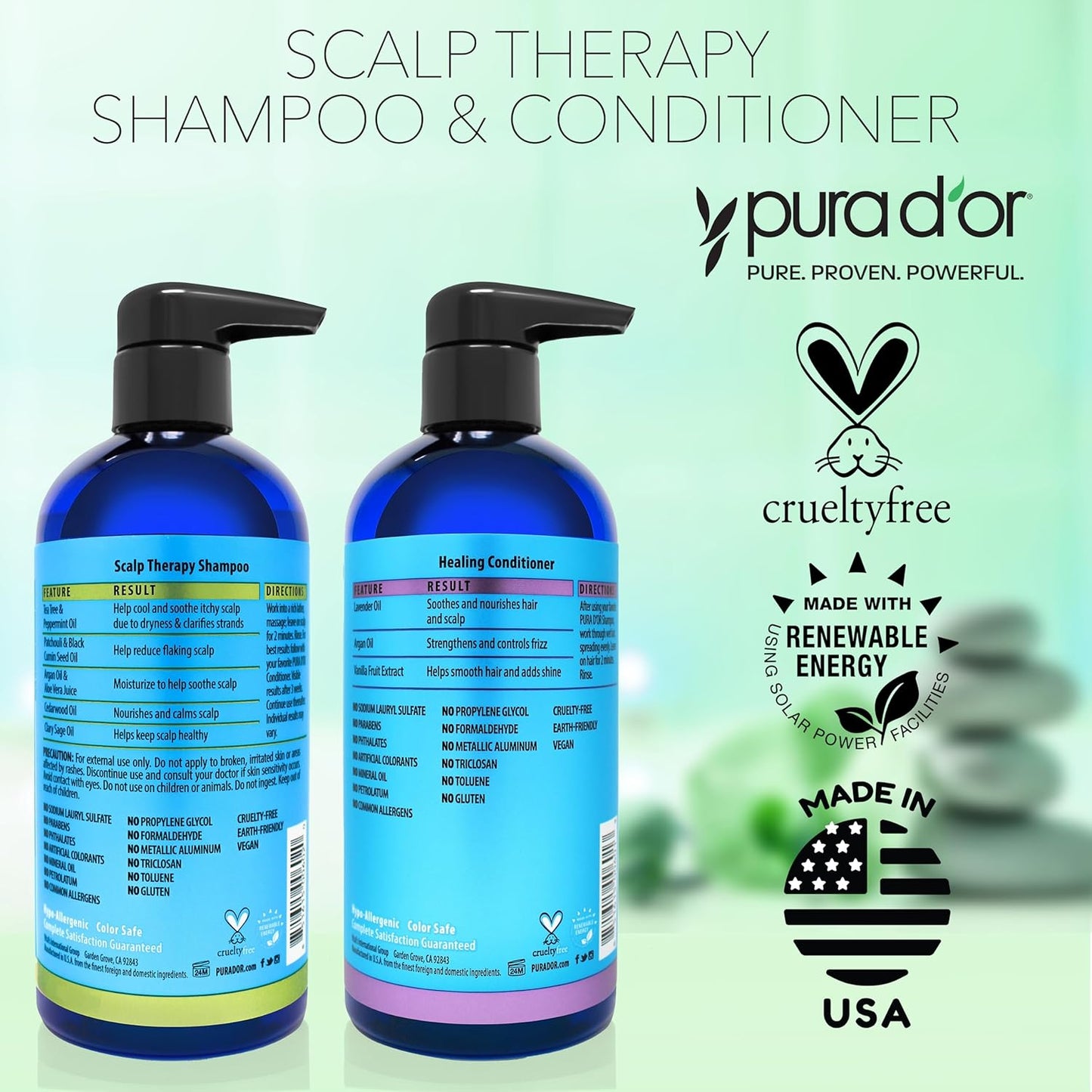 PURA D'OR Scalp Therapy Shampoo & Conditioner Set (16oz x 2) Dry, Itchy Scalp-Hydrates & Nourishes Hair w/Tea Tree, Peppermint, Argan Oil & Biotin, All Hair Type, Men Women (Packaging Varies)