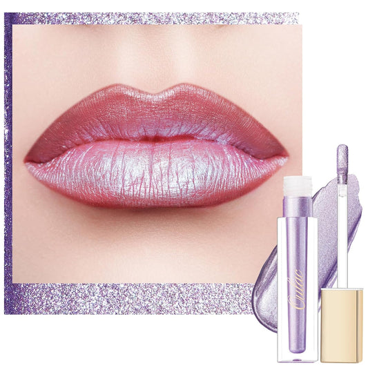Oulac Violet Purple Lip Gloss Metallic Shine Lipstick for Women, Dual Use for Lips & Eyeshadow, Light Coverage Lip Color, Long Lasting, 3D Metallic Finish, No Transfer, Vegan, 4.5ml, MD02