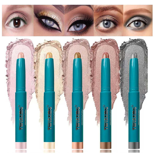 5 color set Eyeshadow Stick Eye Shadow Brightener Stick Eyeliner Pencil Cream Shimmer Glitter Smooth Eyeshadow Pencil Nude Korea Primer Highlighter Natural Waterproof Long Lasting