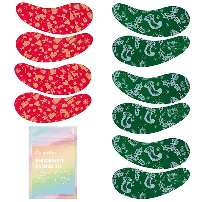 Under Eye Patches Silicone - 5 Pairs Reusable Eye Patches, Christmas Gifts for Women, Eye Wrinkle Patches, Reusable Under Eye Mask, Plump Fine Lines & Wrinkles, Christmas Red & Green