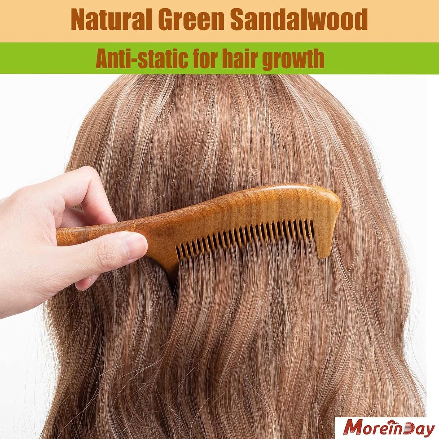 Wooden Comb for Women, Fine Tooth Comb for Thin Hair Growth - Green Sandalwood