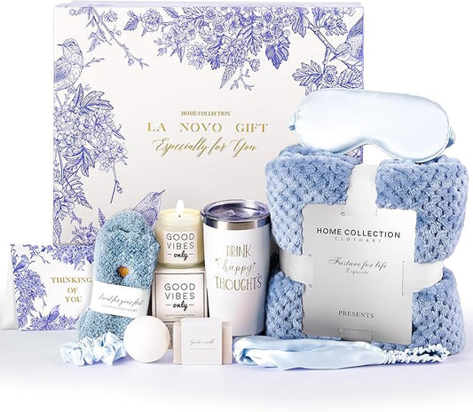 Get Well Gifts for Women, Thinking of You Gift Basket, Relaxing Spa Self Care Package with Blanket, Unique Luxury Birthday Idea for Mom Her Best Friends Sister Wife
