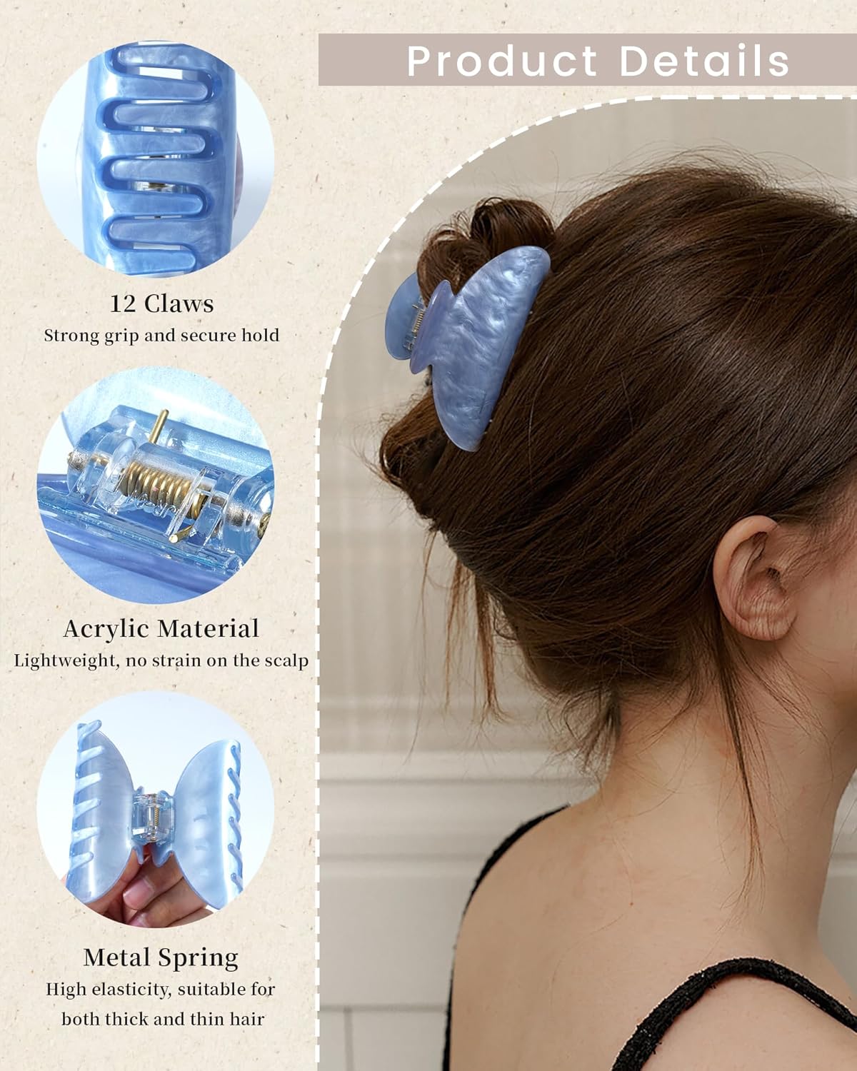 ACECHA 4 Pack Acrylic Hair Claw Clips for Women, 3.1" Shiny Nonslip Hair Grip Hairclips for Thin and Thick, Banana Barrettes Hair Clups Strong Hold Hair Accessories (Grey, Coffe, Blue, Green)