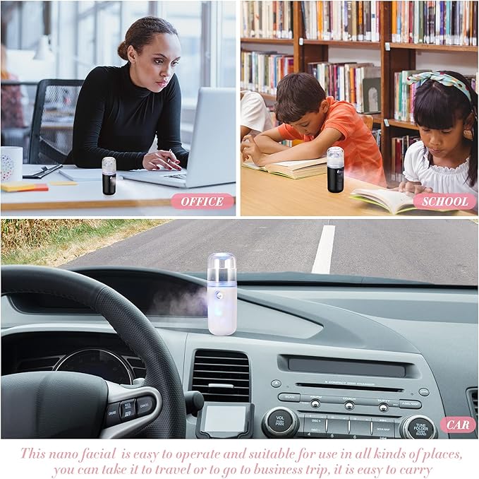 Honoson 2 Pieces Nano Facial Mister 30 ml Mini Face Humidifier Portable Facial Sprayer USB Rechargeable Handy Skin Care Machine for Face Hydrating, Daily Makeup (Black and White)