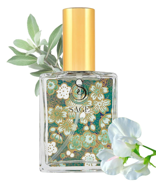 Sage Organic Perfume Spray by Sage- 2 oz, Vegan & Cruelty-Free, Fresh Scent, Cucumber, White Sage, Sweet Pea - Made in USA