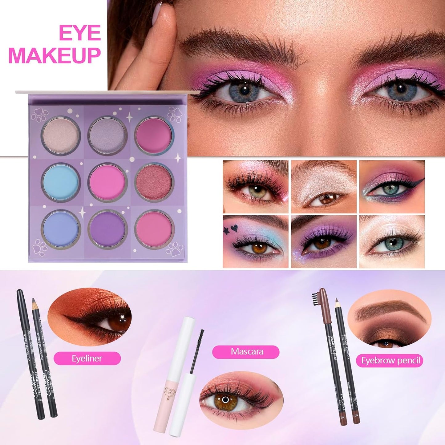 Makeup Kit Set For Teens, Make Up Gift For Women,Includes Eyeshadow Palette, Lip Gloss, Mascara, Eyeliner, Foundation, Concealer, Brushes Set (kit091)