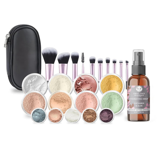 ULTIMATE KIT (LIGHT TAN) Full Size Mineral Makeup Set Matte Foundation Kit Bare Face Sheer Powder Cover