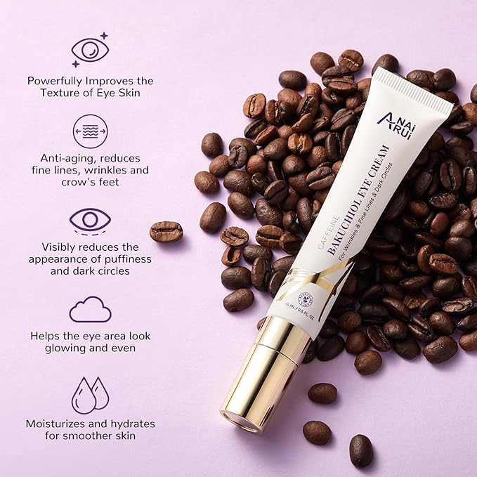 ANAI RUI Caffeine Bakuchiol Firming Eye Cream, Retinol & Peptide Eye Cream for Dark Circles, Puffiness, Wrinkles, Bakuchiol Alternative Retinol Eye Moisturizer for Under-Eye Skin Repair 0.5 FL OZ