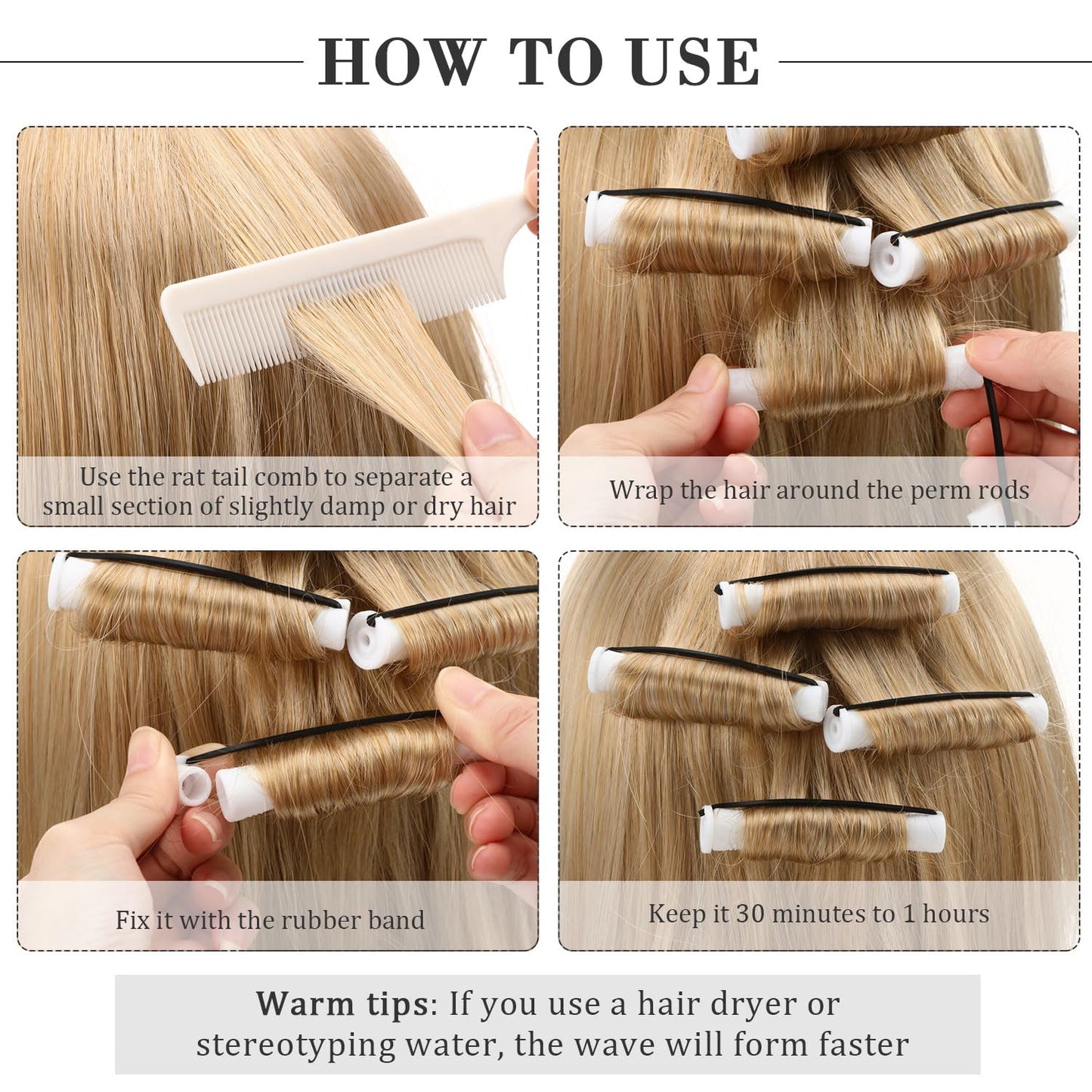 24 Pieces Hair Perm Rods Plastic Cold Wave Perming Curlers Hair Rollers with Steel Pintail Comb Rat Tail Comb Tools for Hairdressing Styling(White,0.63 Inches)