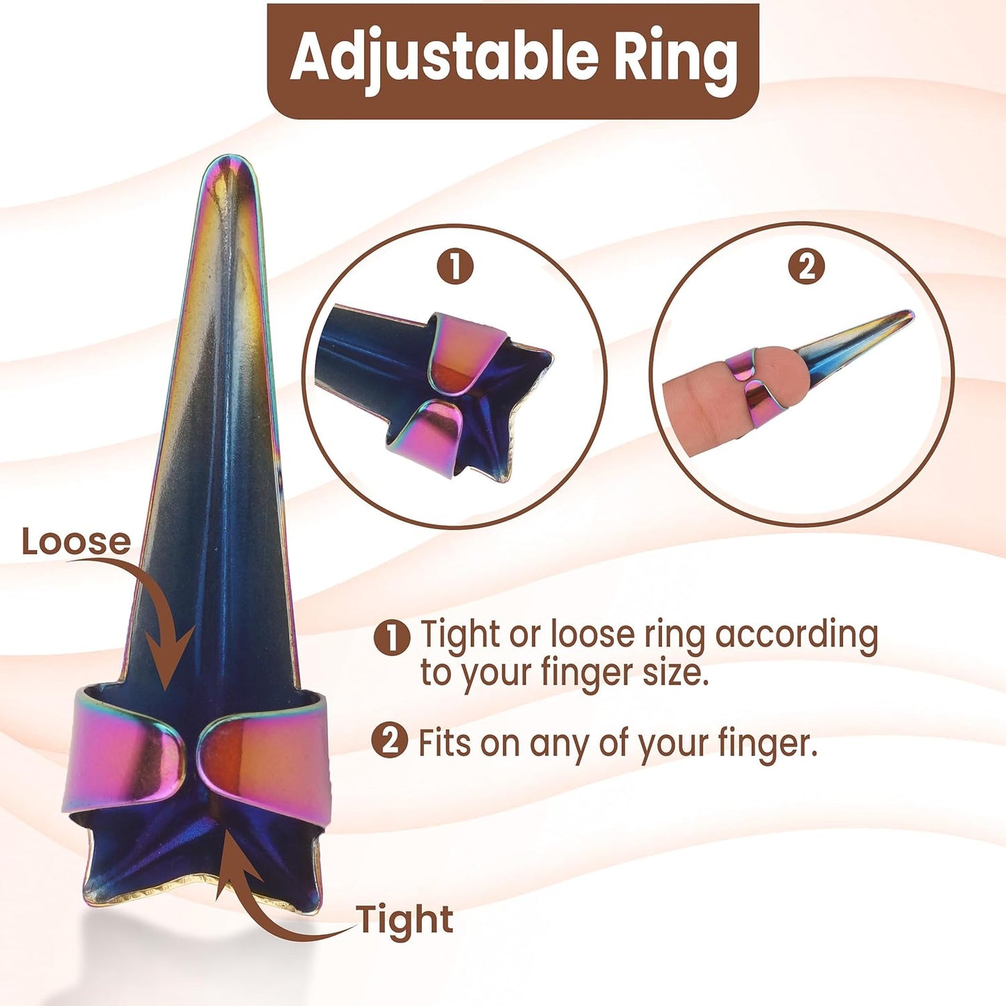 Pro Hair Parting & Sectioning Rings-Stainless Steel Finger Braiding Pick Tool for Precise Hair Styling and Extension Installations (1 PC Rainbow)