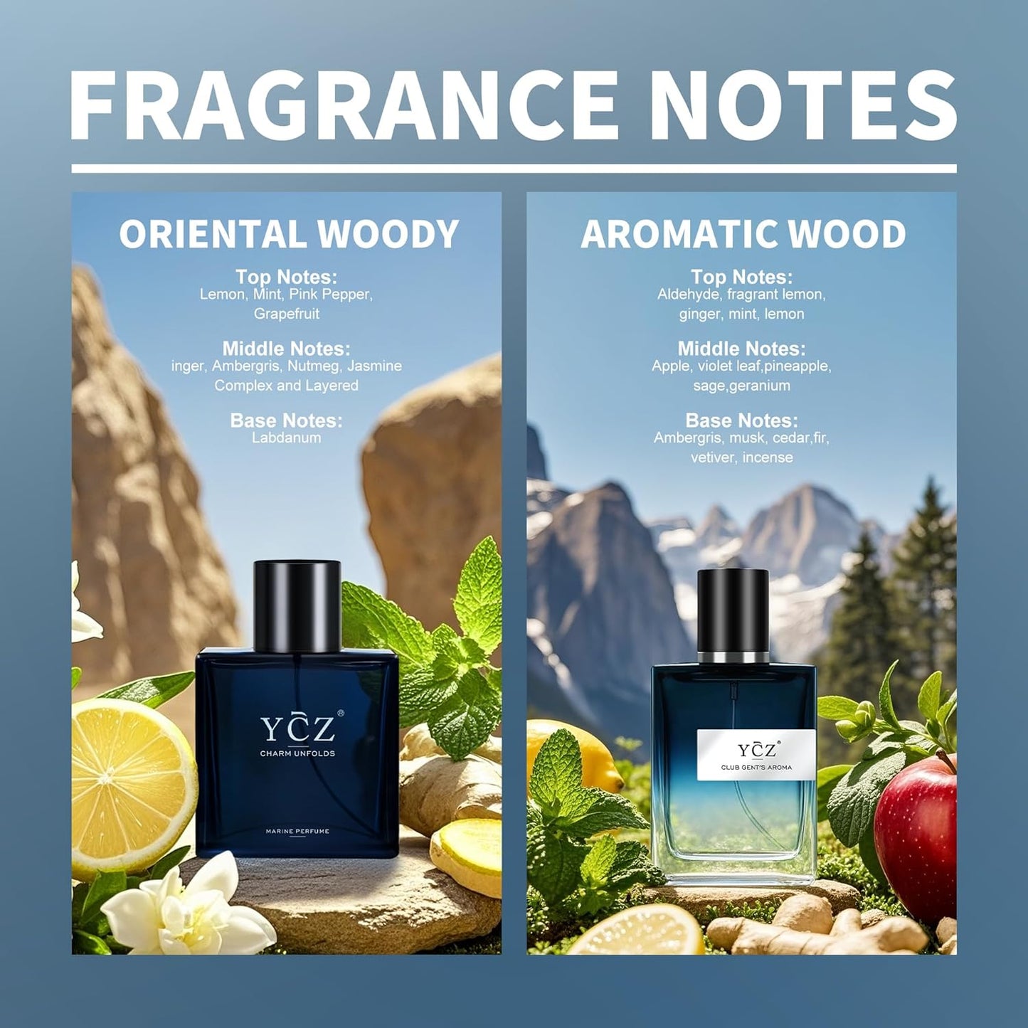 Ycz Eau de Parfum Ocean Club Perfume Set, 1.7oz Bottle Premium Men's Paefum, Long Lasting Woody Citrus Scent, is Perfect for Holiday Gifts, Dates, Everyday Life, and Parties, Christmas Gifts Ideal