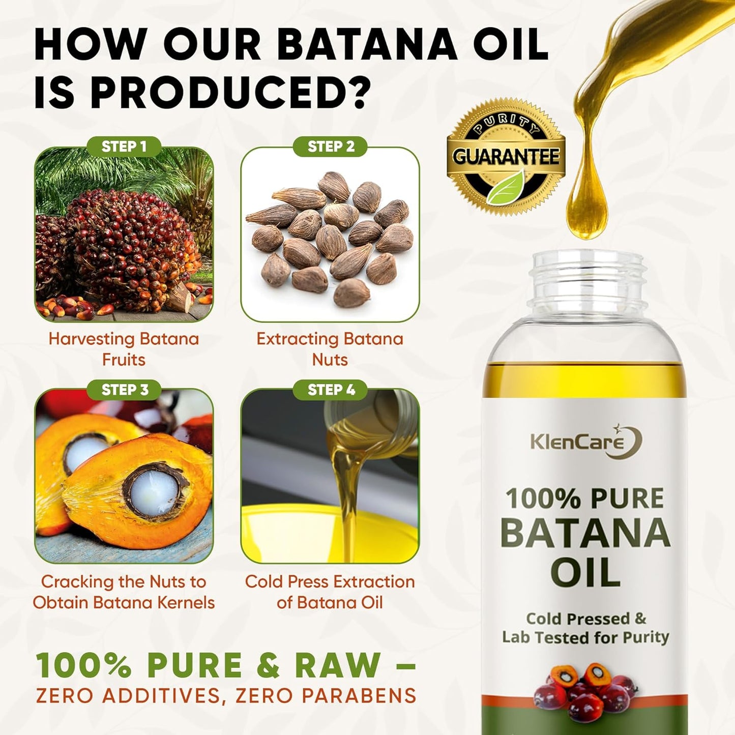 100% Pure Unrefined Batana Hair Oil – Raw Cold-Pressed Organic Hair Growth & Scalp Treatment, 120 mL (4 fl oz) – 100% Natural from Honduras