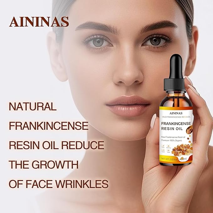 AININAS Organic Frankincense Resin Facial Oil - Reduces Fine Lines & Wrinkles, Soothes & Repairs Skin, Deep Hydration for Face & Body - 2 Fl Oz - Natural Anti-Aging Serum for Women & Men