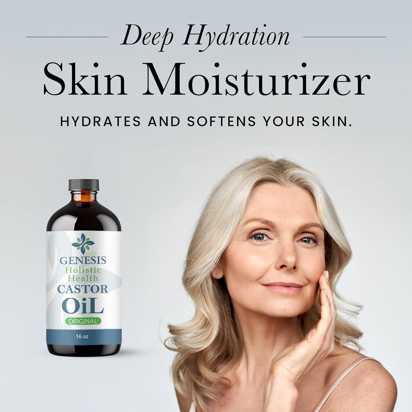 Genesis Holistic Health Organic Castor Oil – 100% Pure, Cold Pressed, Hexane Free – Nourishing Hair & Skin Oil – Eyelash & Eyebrow Growth, Deep Moisturizer – 16 oz Glass Bottle