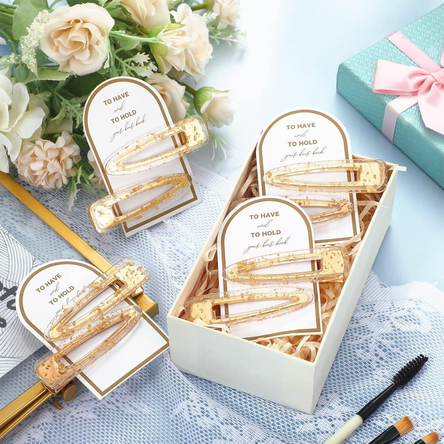 HooLing 16 Pcs Bridesmaid Hair Clips No Bend Gold Glitter Makeup Bangs Clips Bridesmaid Proposal Hair Accessories for Bride Women Wedding