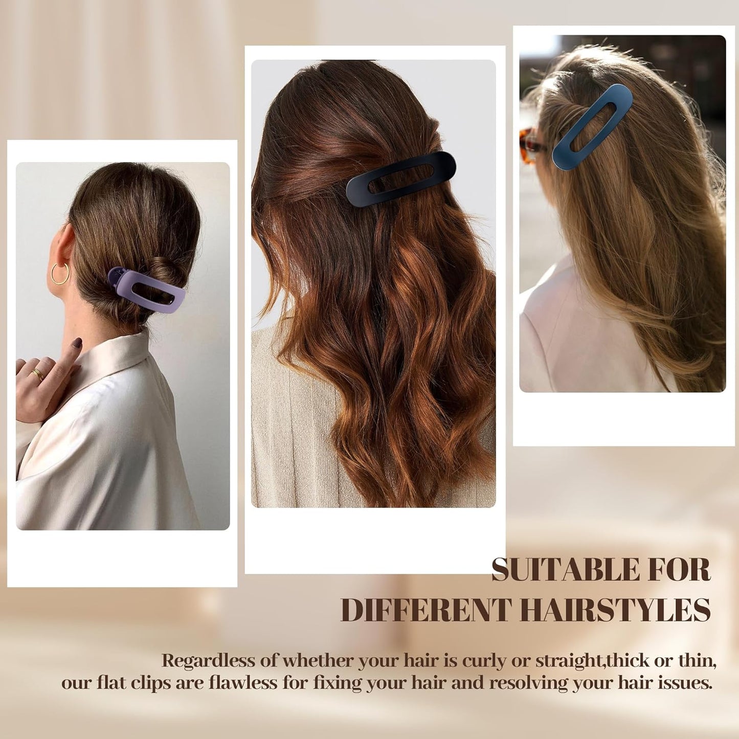 8 Pcs Large Lay Flat Claw Clips for Women French Side Slide Barrettes for Thin Fine Hair Rectangle Alligator Hair Accessories,Matte Khaki Purple Blue Black