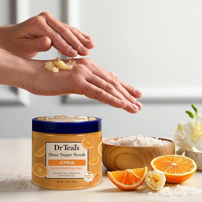 Dr Teal's Shea Sugar Body Scrub, Citrus with Essential Oils & Vitamin C, 19 oz (Pack of 3)