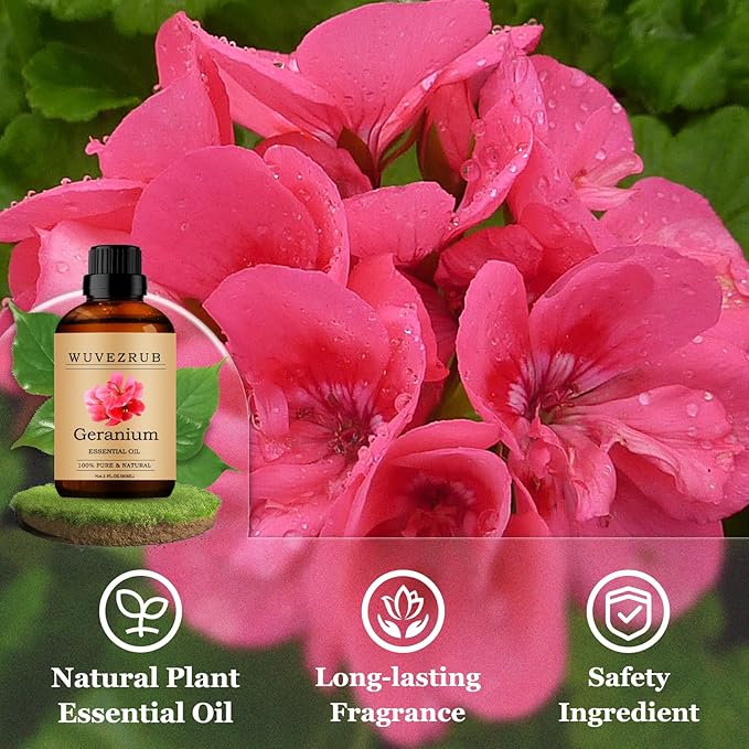 Geranium Essential Oils 60ML, Pure Geranium Essential Oil for Aromatherapy Diffuser - 2 Fl Oz