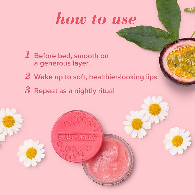 Burt's Bees Mothers Day Gifts, Lip Mask Set- Overnight Intensive Treatment Revives & Nourishes for All Day Hydration, Passion Fruit & Chamomile, Sweet Mint & Lemon Sorbet