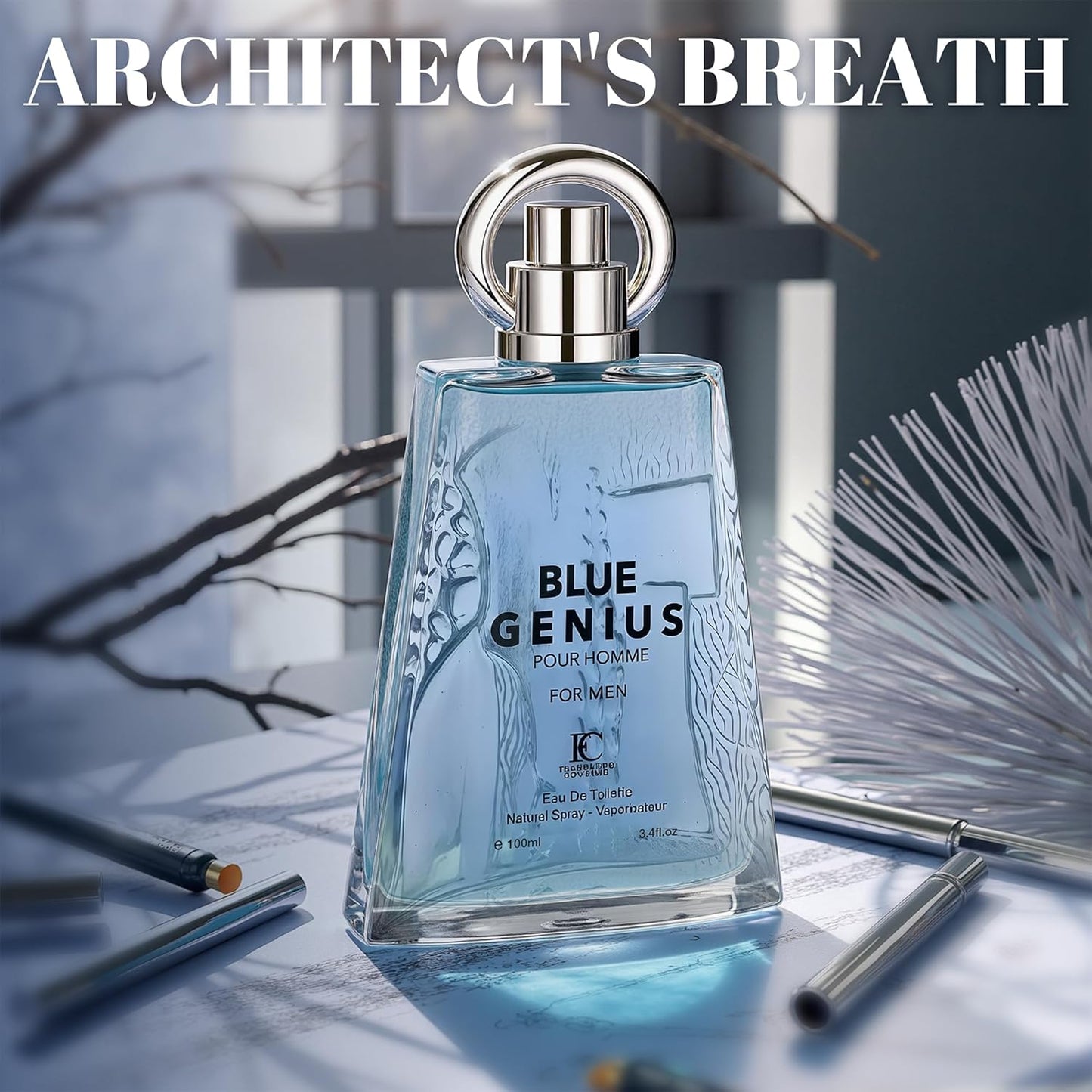 Genius Blue Cologne for Men Natural Eau de Toilette 3.4 Fl Oz with Vanilla,Mandarin Orange,Neroli&Geranium Notes Fragrance Alcohol-Free Luxury Men's Perfume for Daily Use