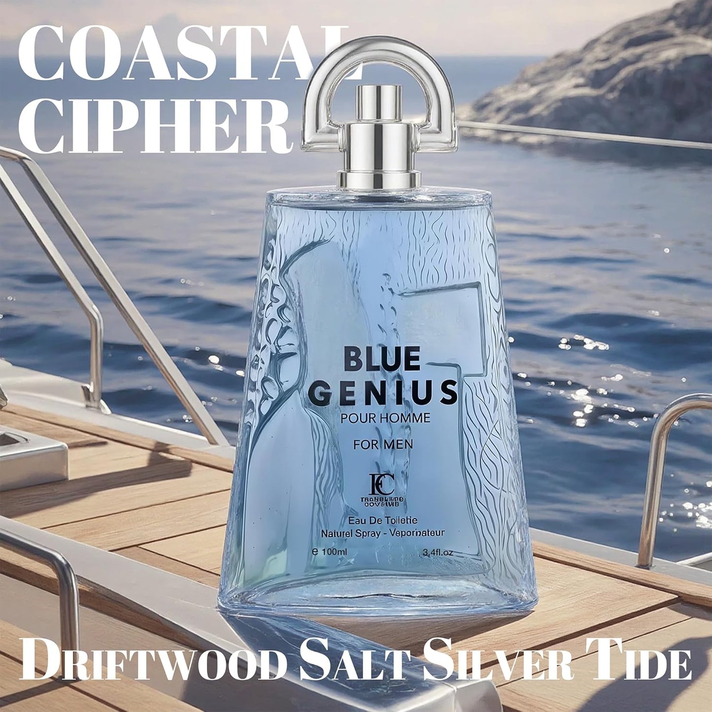 Genius Blue Cologne for Men Natural Eau de Toilette 3.4 Fl Oz with Vanilla,Mandarin Orange,Neroli&Geranium Notes Fragrance Alcohol-Free Luxury Men's Perfume for Daily Use