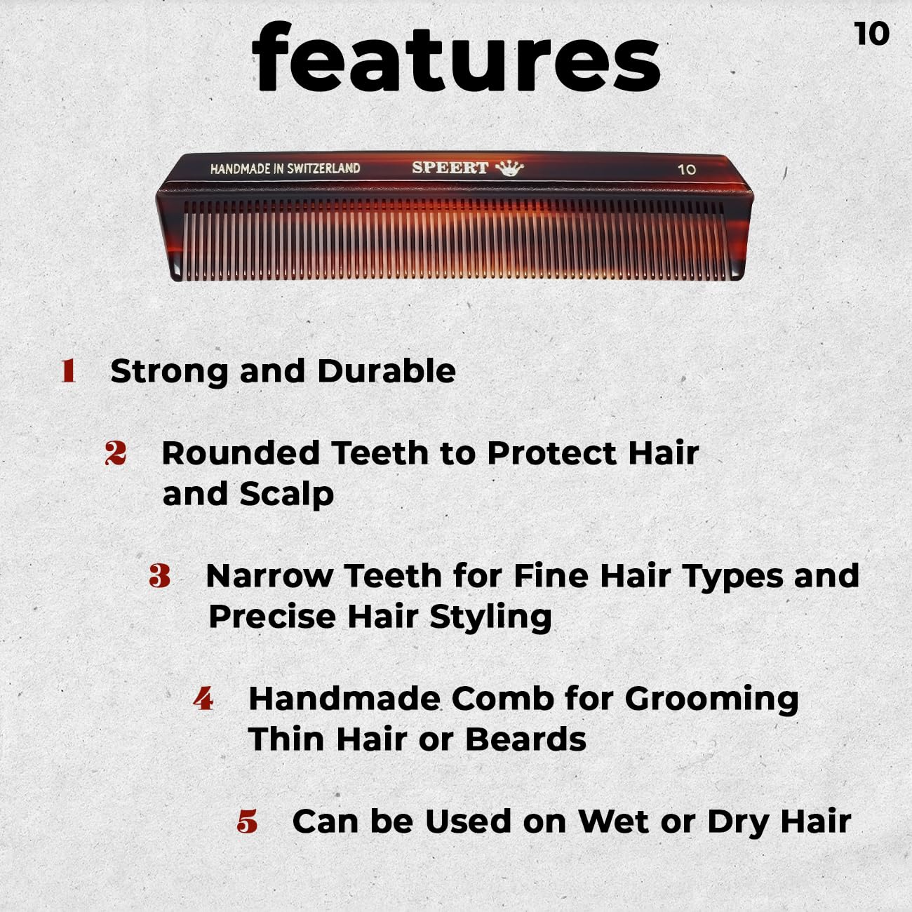 #10 Handmade Narrow Tooth Comb Tortoise Havana Acetate Fine Straight Thin Detangling Parting Grooming Teasing Hair Styling Hairdresser Barber Hairdressing Wet Dry Pocket Travel Women Men Kids