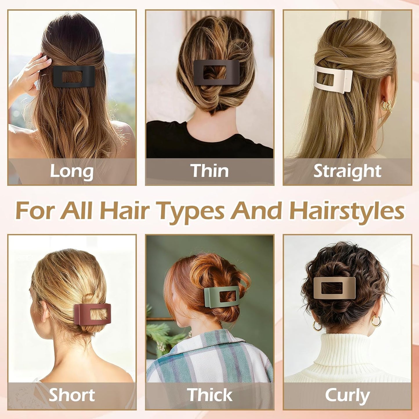 French Flat Hair Clips for Women 6pcs Hair Claw Clips for Thick or Thin Hair Matte Claw Clips for Girls Barrettes Non-Slip Strong Hold Hair Accessories for Women (Basic)