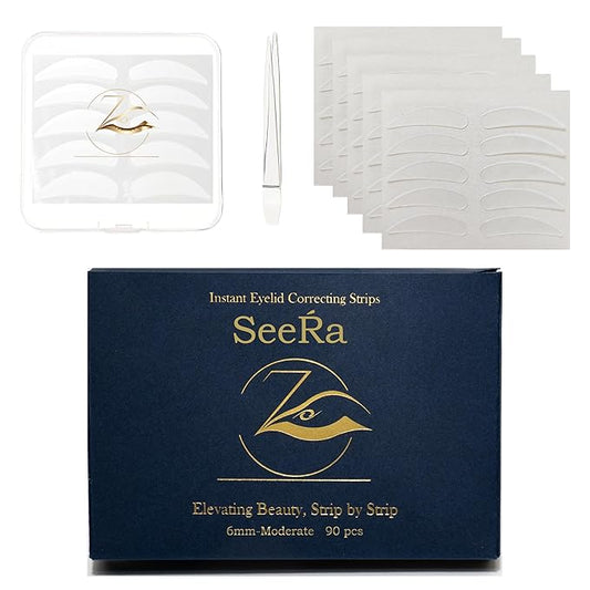 SeeRa: Instant Lifting Eyelid Tape for Hooded & Droopy Eyes - Hypoallergenic, Waterproof, Invisible Eye Lift Strips, Non-Surgical, Eyelid Lifters & Stickers-90pcs (4mm-7mm) (6mm-Moderate)