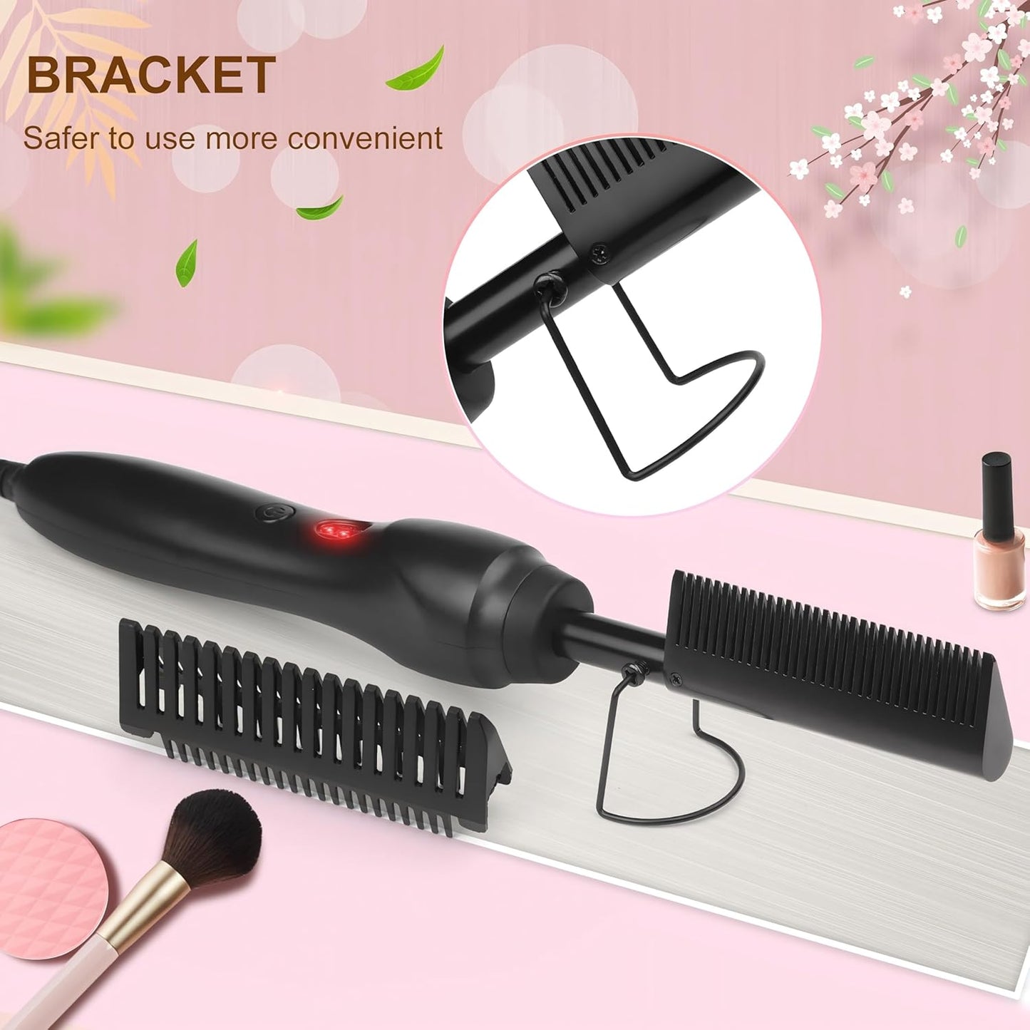 Electric Hot Comb Hair Straightener Heat Pressing Comb Curling Flat Iron Curler Hair Straightener Brush for Natural Black,Anti-Scald Beard Straightening Electric Press Comb (Black-3-Gear)