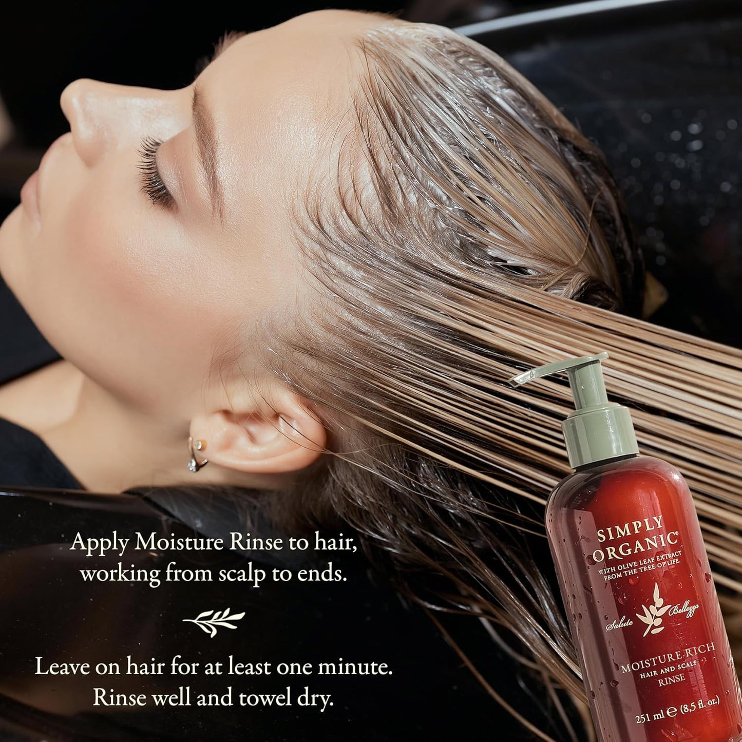 SIMPLY ORGANIC Moisturizing Deep Conditioner Scalp Rinse Made in Italy, All Natural Cruelty Free Hair Care for Women & Men with Shea Butter & Olive Leaf Extract, 251ml/8.5floz, MOISTURE RICH