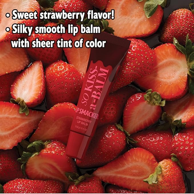 Lip Smacker So Kiss-A-Balm, Delightfully Sweet & Fruity Lip Balm – Moisturizing & Hydrating with a Sheer Glossy Finish, Fun & Collectible Lip Care - Strawberry