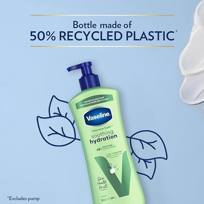 Vaseline Intensive Care Body Lotion for Dry Skin Soothing Hydration Lotion Made with Ultra-Hydrating Lipids + 1% Aloe Vera Extract to Refresh Dehydrated Skin 20.3 oz, Pack of 3