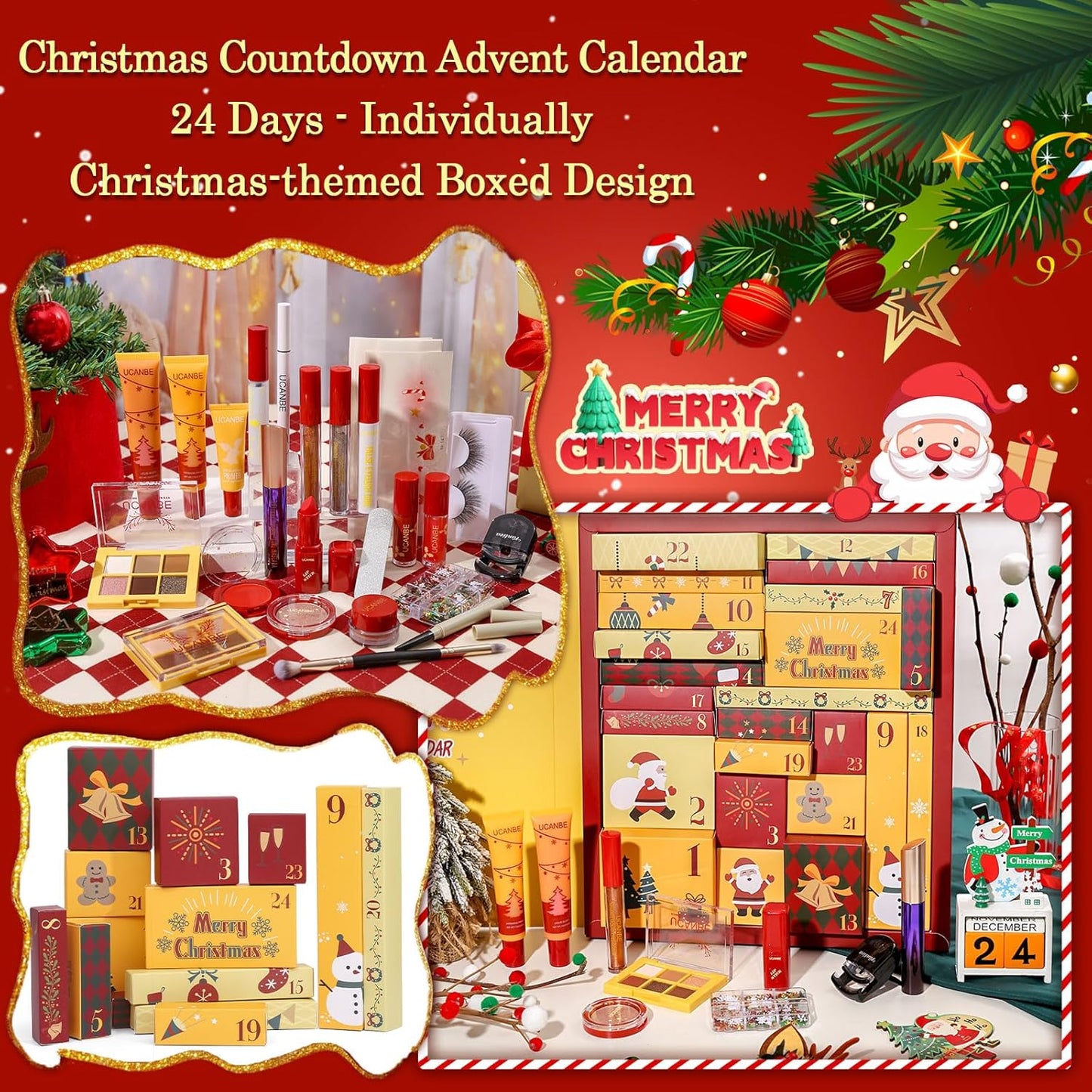 UCANBE Makeup Advent Calendar 2025, 24 Days Christams Makeup Sets For Women Gift, 2025 Xmas Countdown Calendar 24 Individually Boxed Full Make Up Kits For Teens Beauty Gift