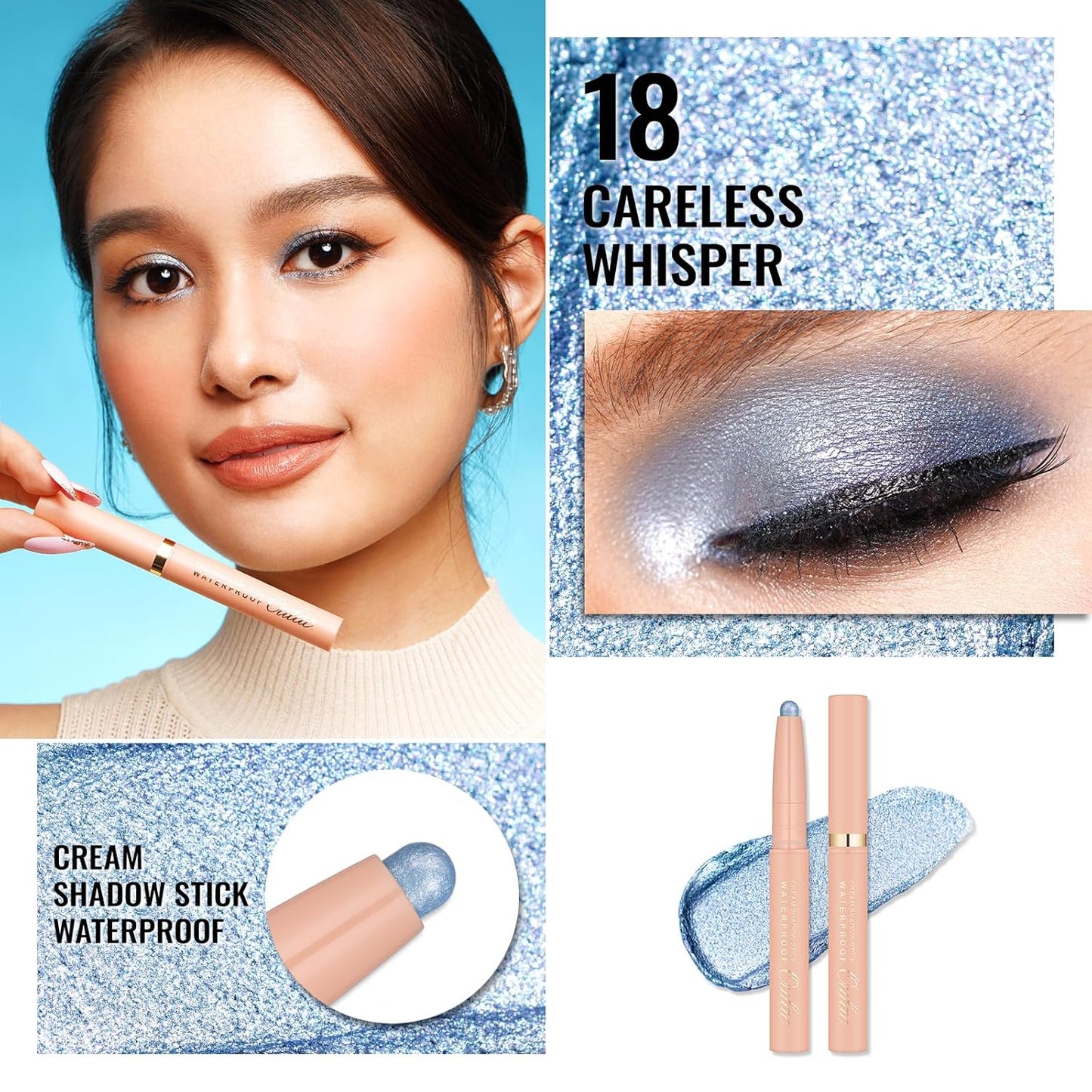 Oulac Waterproof Eye Shadow Stick Smooth and Long Lasting, Shimmering Glitter Finish, Blendable Eyes Makeup, Vegan & Cruelty-Free 1.25g, 18 Careless Whisper