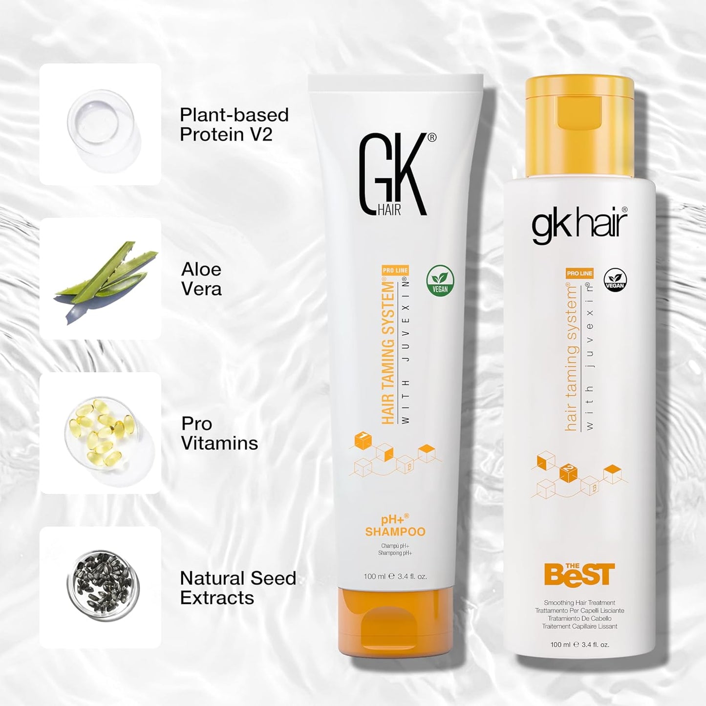 GK HAIR Global Keratin Professional Brazilian Keratin Hair Treatment Kit (100ml/3.4 Fl. Oz.) With PH shampoo- The Best Smoothing & Strengthening to make Hair Healthy - Formaldehyde free, Sulfate-free
