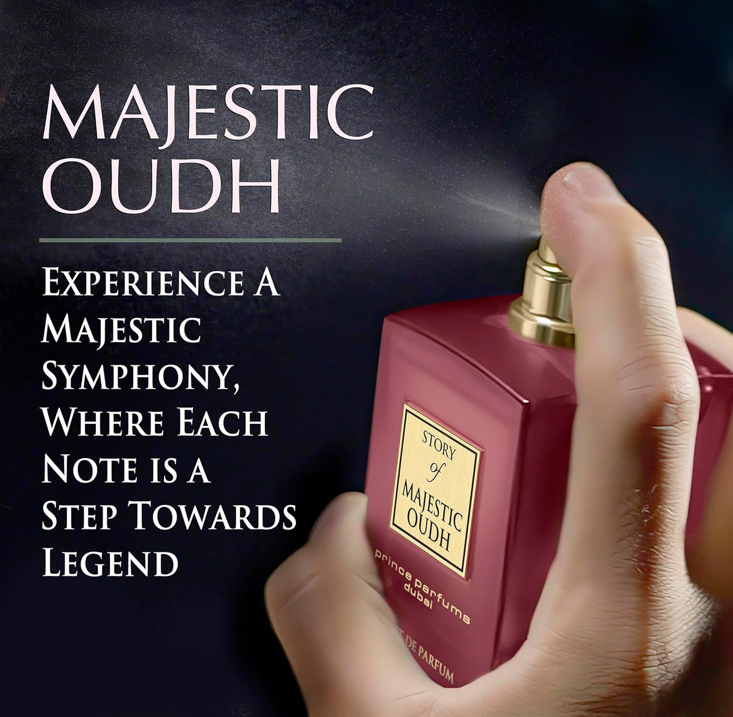 Prince Parfums Dubai - Majestic Oudh Extrait de Parfum - Unisex Luxury Fragrance - 3.4 oz - Long-Lasting Signature Scent - Sophisticated, Rich Oudh with Amber, Vanilla, and Musk