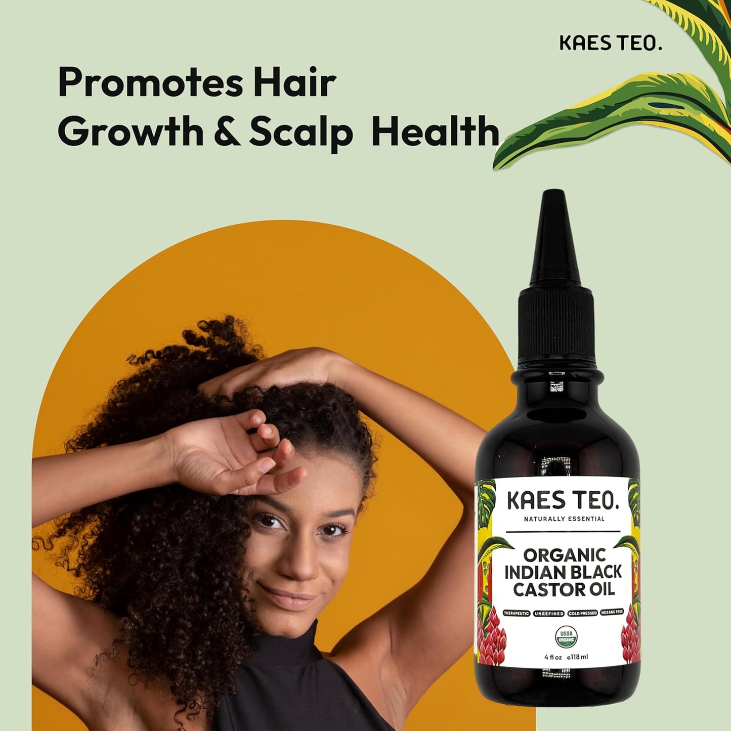 Organic Black Castor Ayurvedic Hair Oil Hexane Free, Boost Hair Growth, Not Jamaican Black Castor Oil, 100% Pure, Cold Pressed, USDA Certified, Skin, Nail, Scalp, Eyebrows & Lashes 4 fl oz