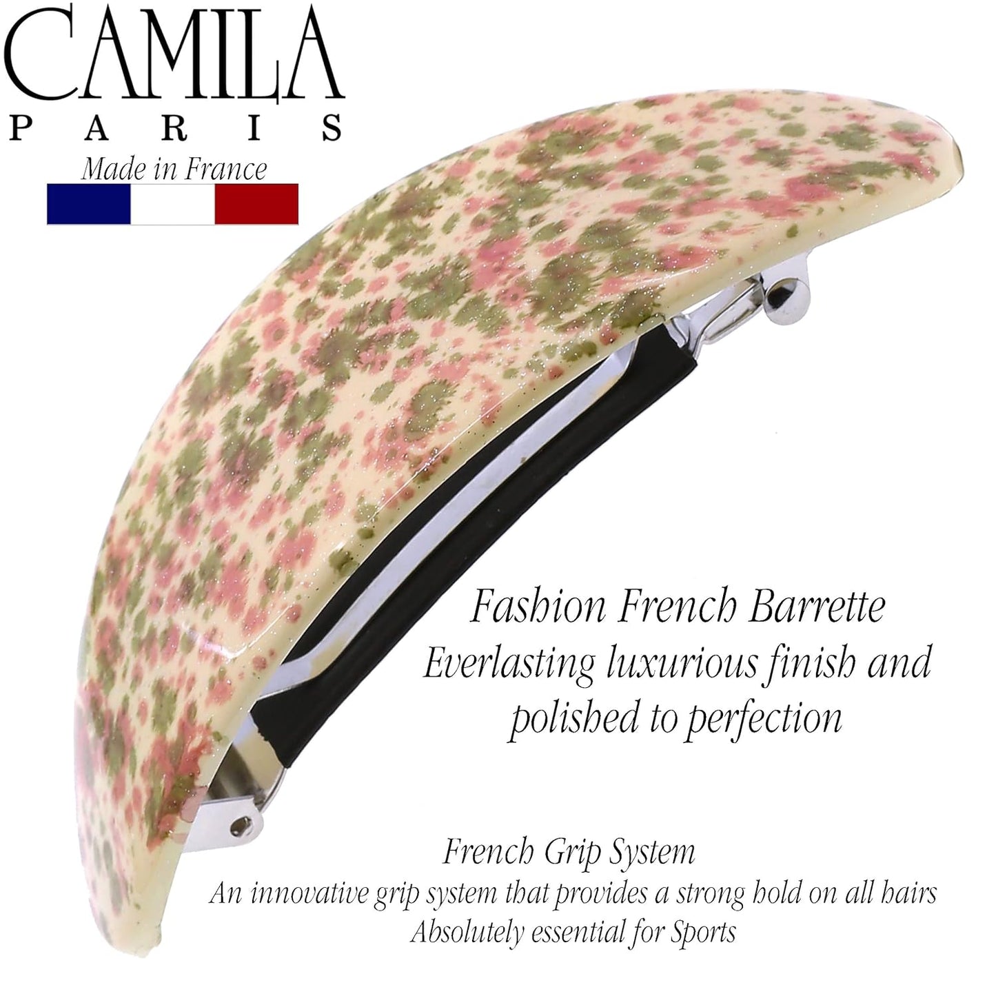 Camila Paris CP3323 French Hair Barrette Oval For Thick Curly Wavy Long Hair, Strong Hold Grip Hair Clips for Women, No Slip Rubberized Metal Clasp, Styling Girls Hair Accessories, Made in France