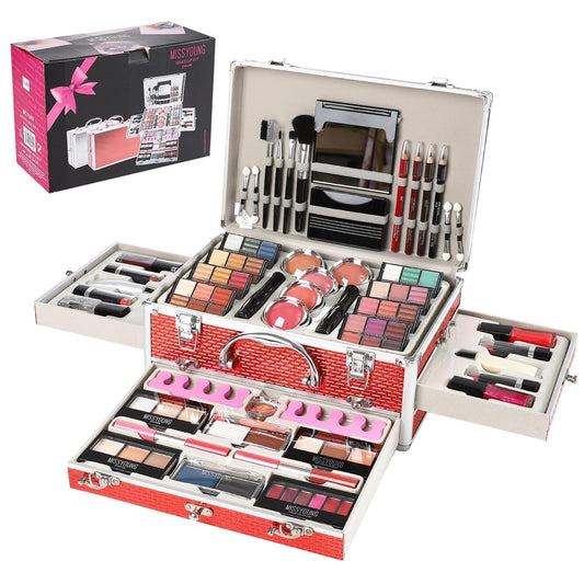All in One Makeup Kit for Teens, 106 Pcs Professional Kit, Include Eyeshadow Palette, Lipstick Set, Concealer, Foundation, Lipgloss, Makeup Brush (Red)