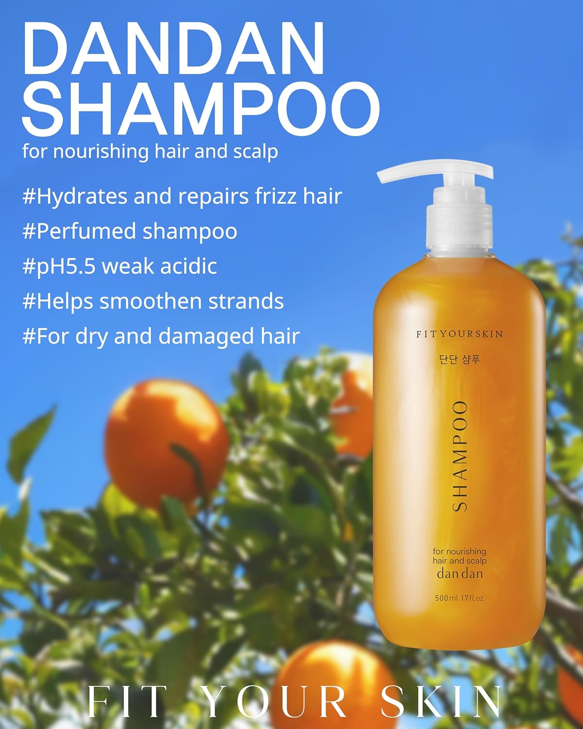 DAN DAN Nourishing Hair Shampoo - pH 5.5 Keratin & Protein Perfumed Shampoo for Frizz Control, Moisturizing, Thicker Hair - Citrus & Honey Scent - Paraben Free - 17 fl.oz