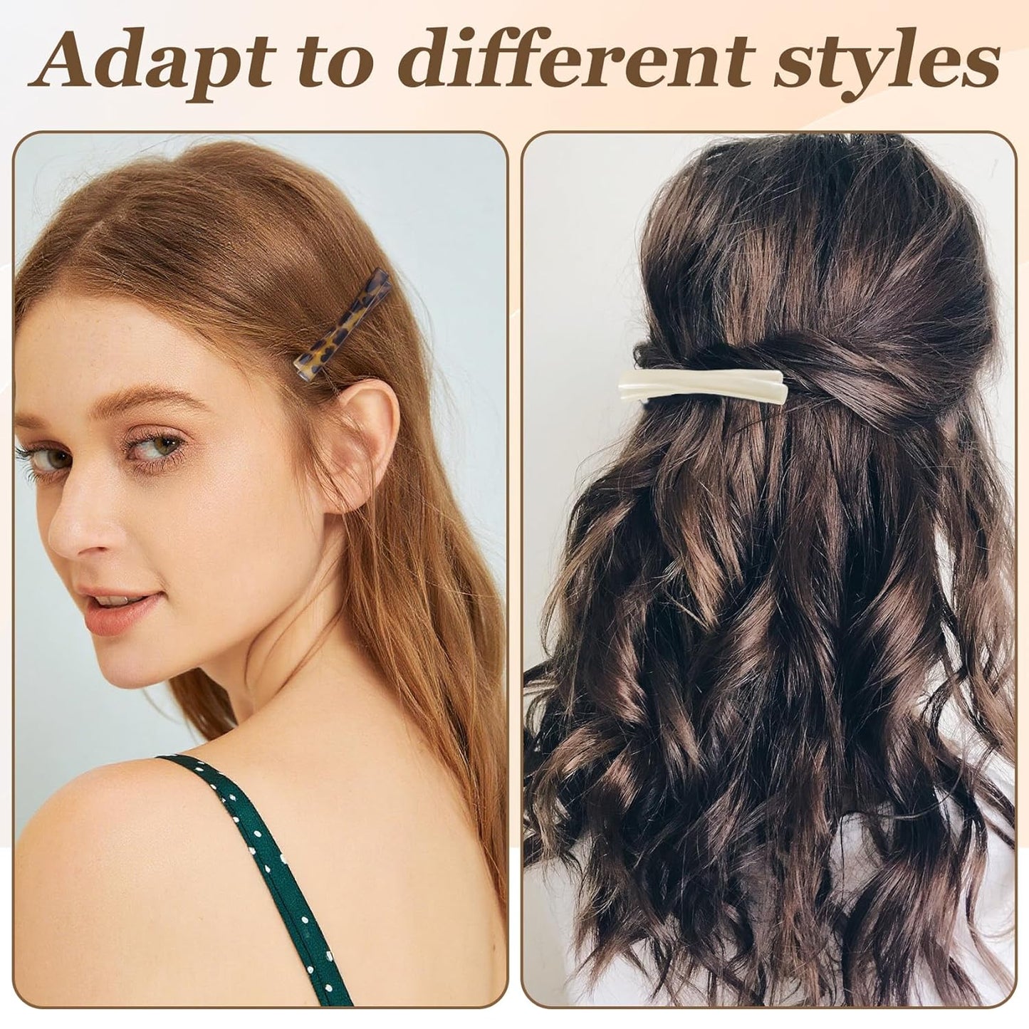 4pcs French Hair Barrette, 2.56 Inch Oval Flat Tortoise Shell Hair Clips, Non-Slip Vintage Long Short Straight Curly Hairpin Accessories for Women- Black & White & Amber & Leopard Color