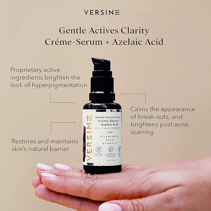 Versine Gentle Actives Serum for Face | Acne Prone Skin | Pregnancy Safe with Azelaic Acid, Vitamin C, Squalane, Niacinamide, Hyaluronic Acid | Moisturizer, Anti Aging and Brightening | 1Fl Oz