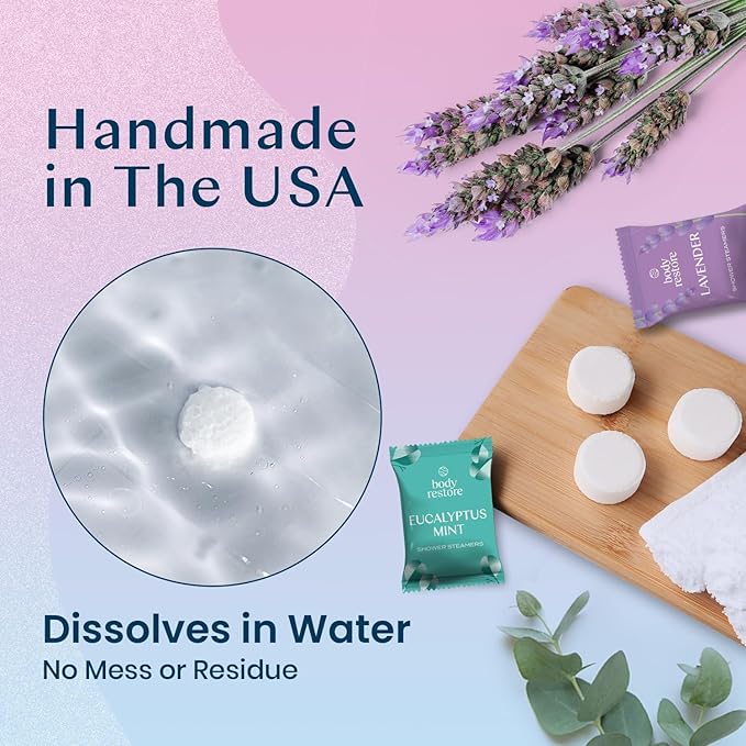 Body Restore Shower Steamers Aromatherapy 6 Pack - Mothers Day Gifts for Mom, Grandma, Birthday Gift for Dad, Daughter, Best Friend, Travel Essentials, Stress Relief, Self Care, Bath Bombs - Bloom