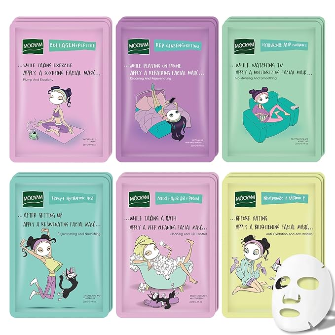 Face Masks Skincare Set for Girl,Moisturizing Collagen Facial Masks for Women Home Spa,Hyaluronic Acid Face Mask for All Skin Types,Day Night Facial Mask Hydrating,Deep Cleaning,Oil Contral(18Pack)