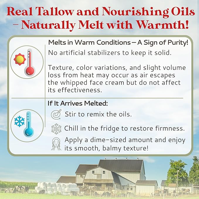 Amish Farms Tallow Face Cream - Handcrafted Beef Tallow for Skin Moisturizer Infused with Natural Ingredients, Orange & Vanilla Oils, 100% Grass-Fed Beef Tallow for Hydrated & Radiant Skin (50g Jar)