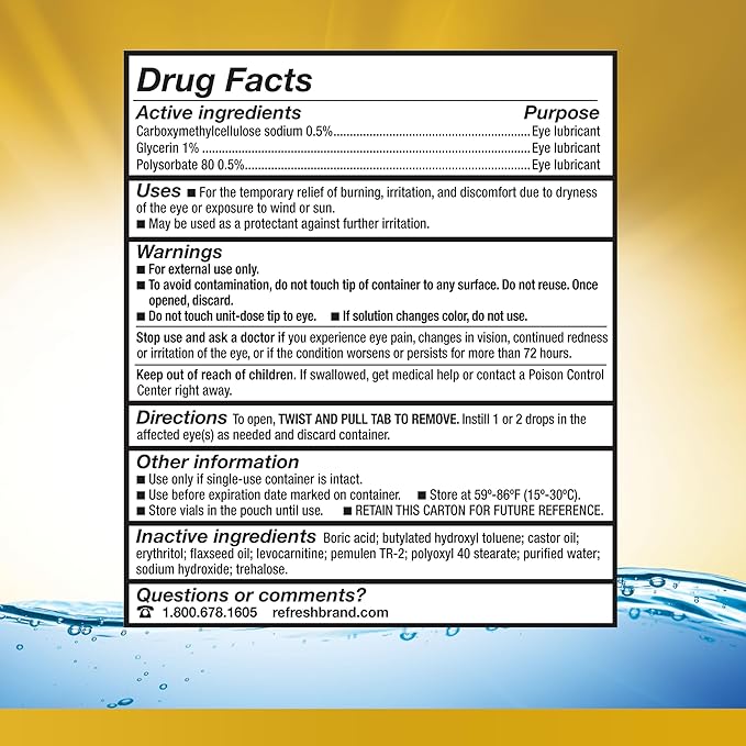 Refresh Optive MEGA-3 Lubricant Eye Drops Preservative-Free Artificial Tears, 0.01 fl oz (0.4 mL), 60 Single-Use Containers