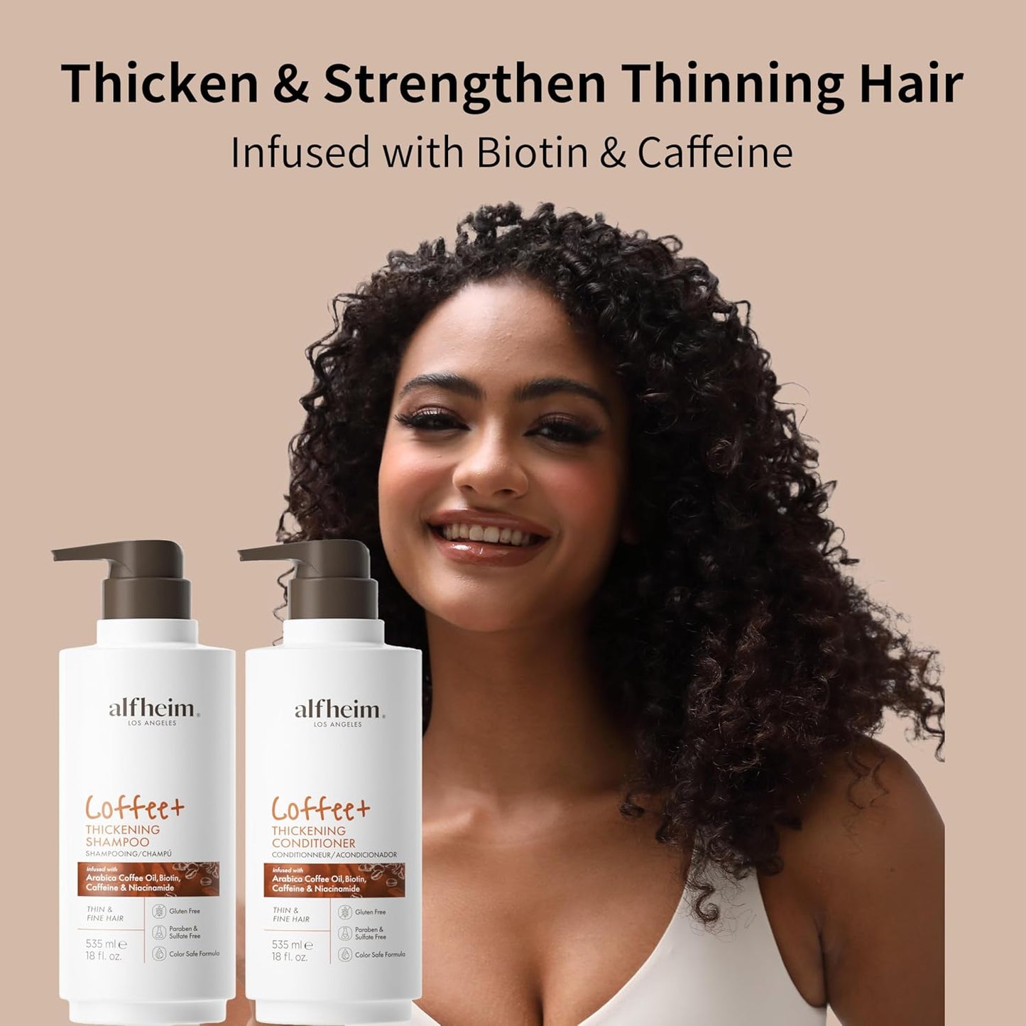 ALFHEIM Coffee+ Thickening Shampoo & Conditioner Set for Fine & Thinning Hair with Caffeine, Biotin & Arabica Coffee Oil – Strengthening, Moisturizing & Volumizing Duo – Sulfate-Free – 18 oz × 2