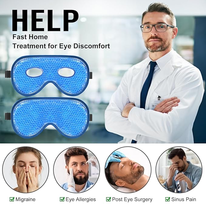 BeeVines Cooling Eye Mask, 2 Pack XL Jumbo Size Freezer Gel Eye Masks for Puffy Eyes Face, Ice Eye Mask, Cold & Warm Compress, Frozen Ice Pack for Post Eye Surgery & Allergies(Navy Blue)