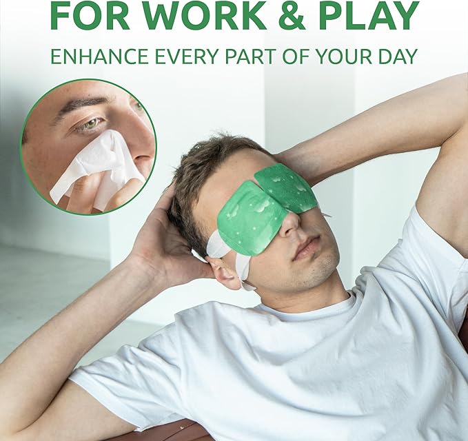 Steam Eye Mask for Dry Eyes with 5 Eyelid Cleansing Wipes, Self Heating Eye Compress for Dry Eyes, Soothe and Relax with 40-50 min Spa Eye Mask, Self Warming Eye Mask for Well-Being 16 pcs