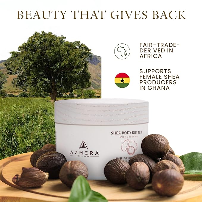 AZMERA Shea Body Butter - Organic Body Butter for Women & Men Dry Skin Rich in Antioxidants & Vitamin E - Vegan Shea Butter Moisturizer, Raw Shea Butter from Africa (Unscented, 250ML)